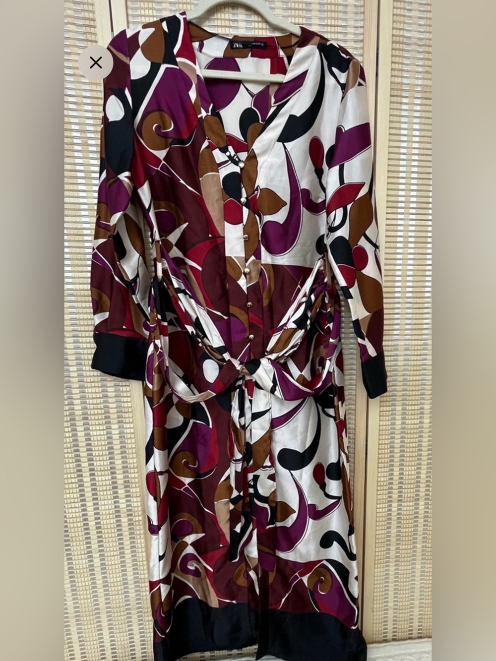 Zara Long Sleeve midi ,Abstract Print Dress M